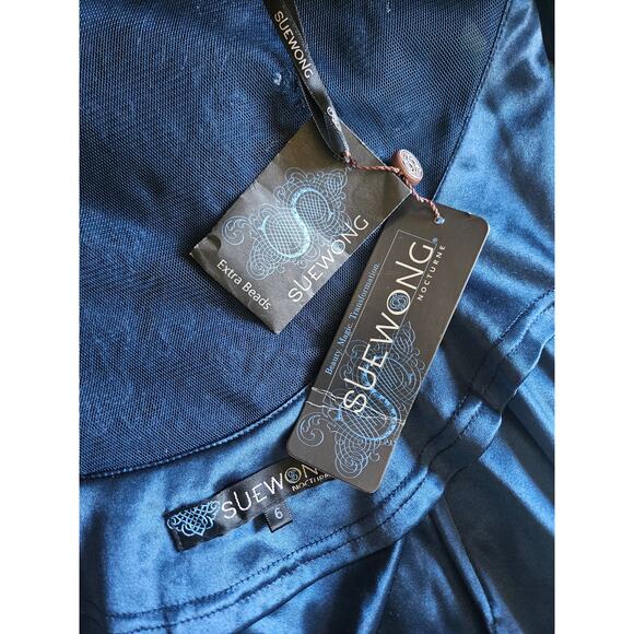 SUE WONG 3/4 Sleeve V-Neck Embellished Dress, Navy Tonal, Women's 6 NWT - Picture 9 of 10